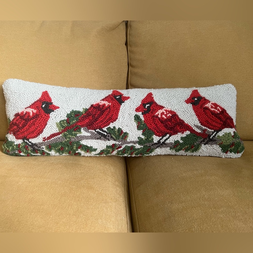 winterberry cardinal hooked wool decorative pillow Peking handicraft